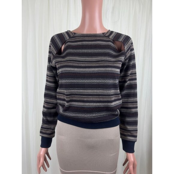 Shades of Grey by Micah Cohen Anthropologie Peek-a-boo Stripe Sweater Size XS - Picture 12 of 12